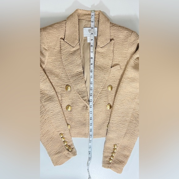 House of Harlow 1960 Tan Tweed Cropped Blazer Gold Buttons Old Money Small - Picture 10 of 12
